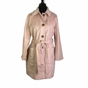 Gal Meets Glam Womens‎ Pink HADLEY Belted Wool Blend Trench Coat Size Small